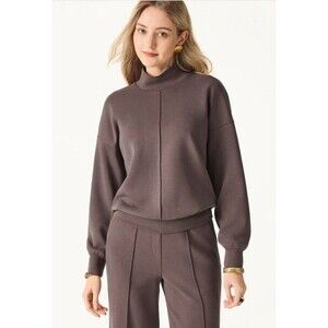 NWT OGL Move Softest Spacer Knit Shirt Womens S Brown Stretch Pleated Mock Neck